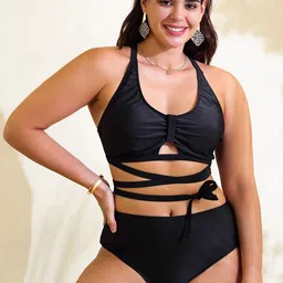Plus Curvves Plus Size With Adjustable Straps Bikini Swim Set-image-25