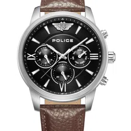 Police Men Patterned Dial & Leather Textured Straps Analogue Watch PLPEWGF0040402-17