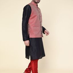 W & G Men Regular Kurta with Churidar With Nehru Jacket image 5