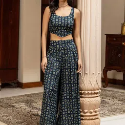 FIORRA Printed Round Neck Top & Palazzo Co-Ords-image-43