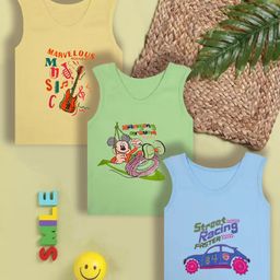 Mega style Infants Pack Of 3 Printed Cotton Vest-MS-3100-P3_06-0-3M-34