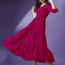 Krunal Raiyani V-Neck Crepe Fit & Flare Tiered Midi Dress-picture-11
