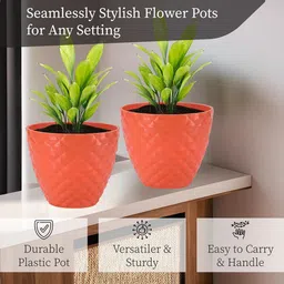 Kuber Industries 4-Pieces Red & Orange Colored Textured Planters image 4