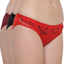 Pack of 3 Women Hipster Red, Black, Brown Panty-picture-10