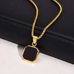Men And Women Black Onyx Octagon Inlay Square Pendant Amulet Pendant Silver Stainless Steel Pendant-image-19
