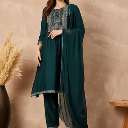 all about you Women Embroidered Regular Kurta with Trousers & With Dupatta-37