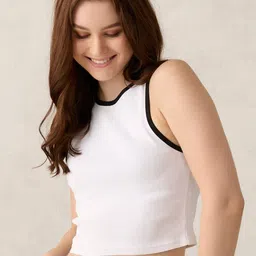 Outzidr Solid Round Neck Cotton Crop Top-picture-29