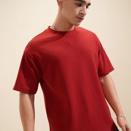 HIGHLANDER Men Solid Round Neck Cotton Oversized T-Shirt-image-82