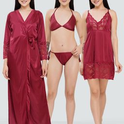 Dreambe Women Satin Wrap Nightdress-image-62