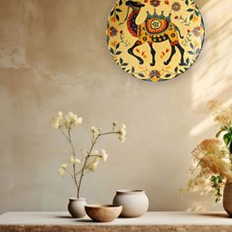 THE QUIRKY HOME Yellow & Black Vibrant Camel Printed Ceramic Wall Plate-47