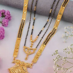 Anouk Set Of 3 Gold-Plated Artificial Stones and Beads Mangalsutra-image-3