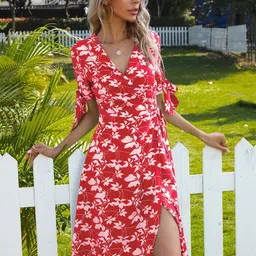 DressBerry Floral Print Tie-Up Sleeves Wrap Dress-image-30