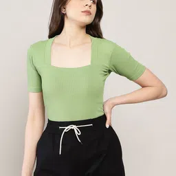 AVANOVA Women Square Neck Sheer Fitted Top-picture-38