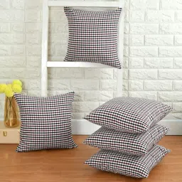 WISE HOME Maroon Set of 5 Checked Rectangle Cushion Covers-image-62