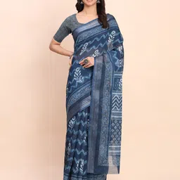 Astita Floral Printed Zari Saree With Unstitched Blouse Piece-23