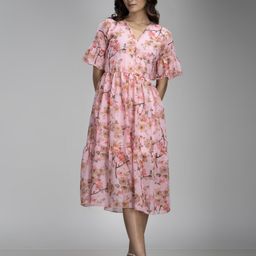 KRISS-CROX Women Floral Printed Georgette Fit & Flare Dress-image-85