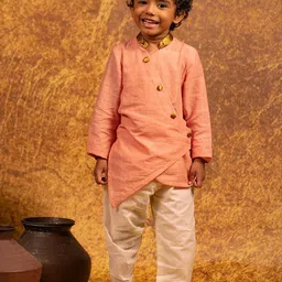 MIRALI Boys Mandarin Collar Pure Cotton Asymmetric Long Kurta-image-49
