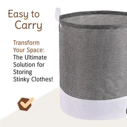 Kuber Industries Grey & White Foldable Cloth Basket With Handle - 43 L image 4
