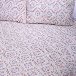 SHAHENAZ Pink & Blue Ethnic Motifs Cotton 120 TC King Bedsheet with 2 Pillow Covers-image-95