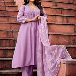 HERE&NOW Women Regular Kurta with Trousers & With Dupatta-picture-0