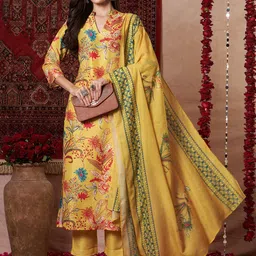 GoSriKi Pubani Floral Printed Mandarin Collar Straight Kurta With Trousers & Dupatta-50