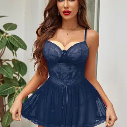 KRENOZ Net Self Design Baby Doll Comes With Briefs-picture-3