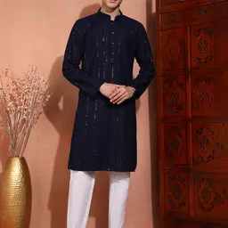 SWAGG INDIA Men Ethnic Motifs Embroidered Sequinned Kurta-picture-32