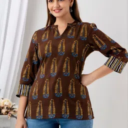 Moda Rapido Women Floral Printed Mandarin Collar Cotton Top-picture-22