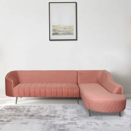 casacraft from pepperfry Valencia Velvet LHS Sectional Sofa (3+ Lounger) in Blush Pink Colour-picture-31