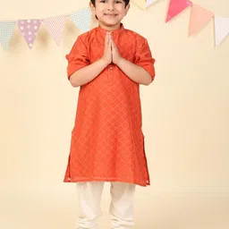 Fabindia Boys Geometric Printed Band Collar Cotton Silk Straight Kurta-picture-24