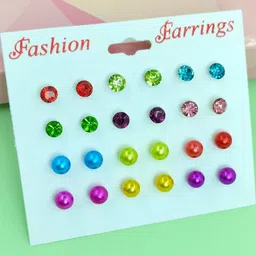 Shivarth Set of 12 & Multi Plastic Artificial Stones & Beads Earrings-picture-39