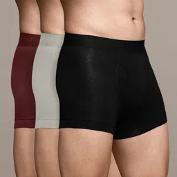 Heelium Pack Of 3 Mid-Rise Breathable Trunks DUP-P3-KEYHOLETRK-BLKREDLG-S-3