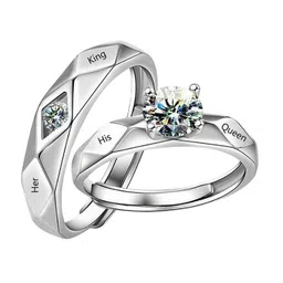 kazare Set Of 2 Rhodium-Plated Stone Studded Couple Finger Rings-18