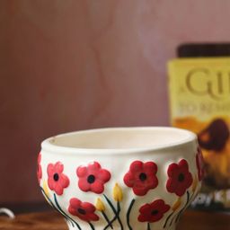 WEAVING HOMES White & Red Ceramic Poppy Fields Planter-54