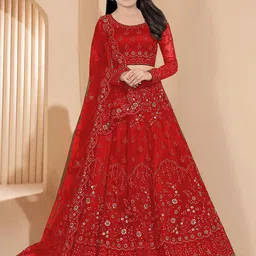 BAESD Girls Embroidered Semi-Stitched Lehenga & Unstitched Blouse With Dupatta-picture-27