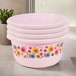 Aura Pink 4 piece Floral Plastic Bath Accessories Set-image-57