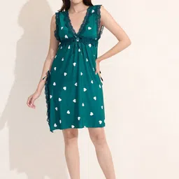 Arela Women Conversational Printed V-Neck Silk Night Dress-41