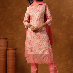 Anouk Women Embroidered Sequinned Pure Cotton Kurta with Trousers & With Dupatta-40