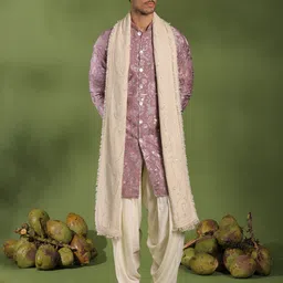 KALPRAAG Men Floral Embroidered Regular Sequinned Kurta with Patiala & With Dupatta image 5