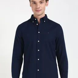 Tommy Hilfiger Men Slim Fit Button-Down Collar Solid Cotton Casual Shirt-image-30