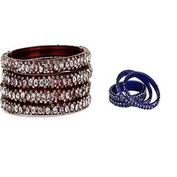 SOMIL Set Of 8 Maroon Alloy Artificial Stones and Beads Antique Bangles-image-95