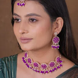VATSALYA creation Alloy Gold- plated Purple Jewellery Set-38