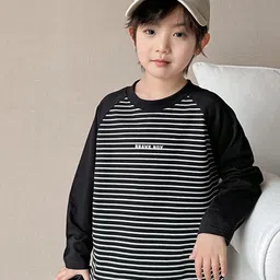 LULU & SKY Boys Striped Henley Neck Drop-Shoulder Sleeves Pure Cotton T-shirt-picture-18