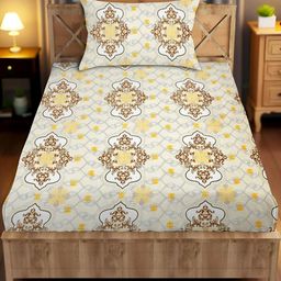 IVAZA Beige & Yellow Geometric 250 TC Single Bedsheet with 1 Pillow Covers-image-64