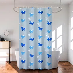 Kuber Industries Blue & White Printed Waterproof Shower Curtains-25