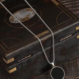 Thrillz Men Stainless Steel Silver-Plated Circular Shaped Enamelled Pendant With Chain-image-89