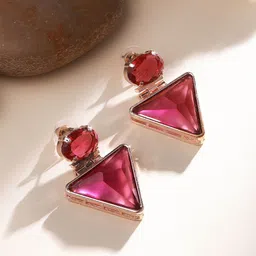 ASMITTA JEWELLERY Rose Gold-Plated Ruby Studded Geometric Shaped Drop Earrings-8