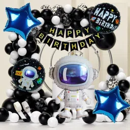 Printed Space Theme Happy birthday Balloon Astronaut Marble Birthday Party Balloon Balloon Bouquet-10