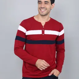 ZEN1 FASHION Men Striped Henley Neck Cotton T-shirt-picture-41