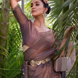 VRAGI Beads and Stones Pure Chiffon Ready to Wear Saree-image-31